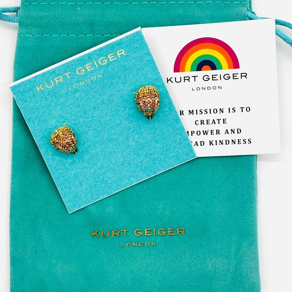 Kurt Geiger Gold Eagle Head Stud Earrings with Rainbow Crystals